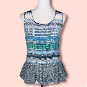 Diane Von Furstenberg Kenna Peplum Top Sleeveless Pleated Sheer Designer Medium